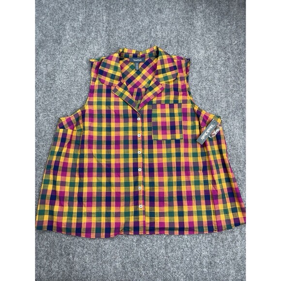 Modcloth Tops - ModCloth Sleeveless Top Womens 2X Button Front Plaid Cotton NEW W Tags
